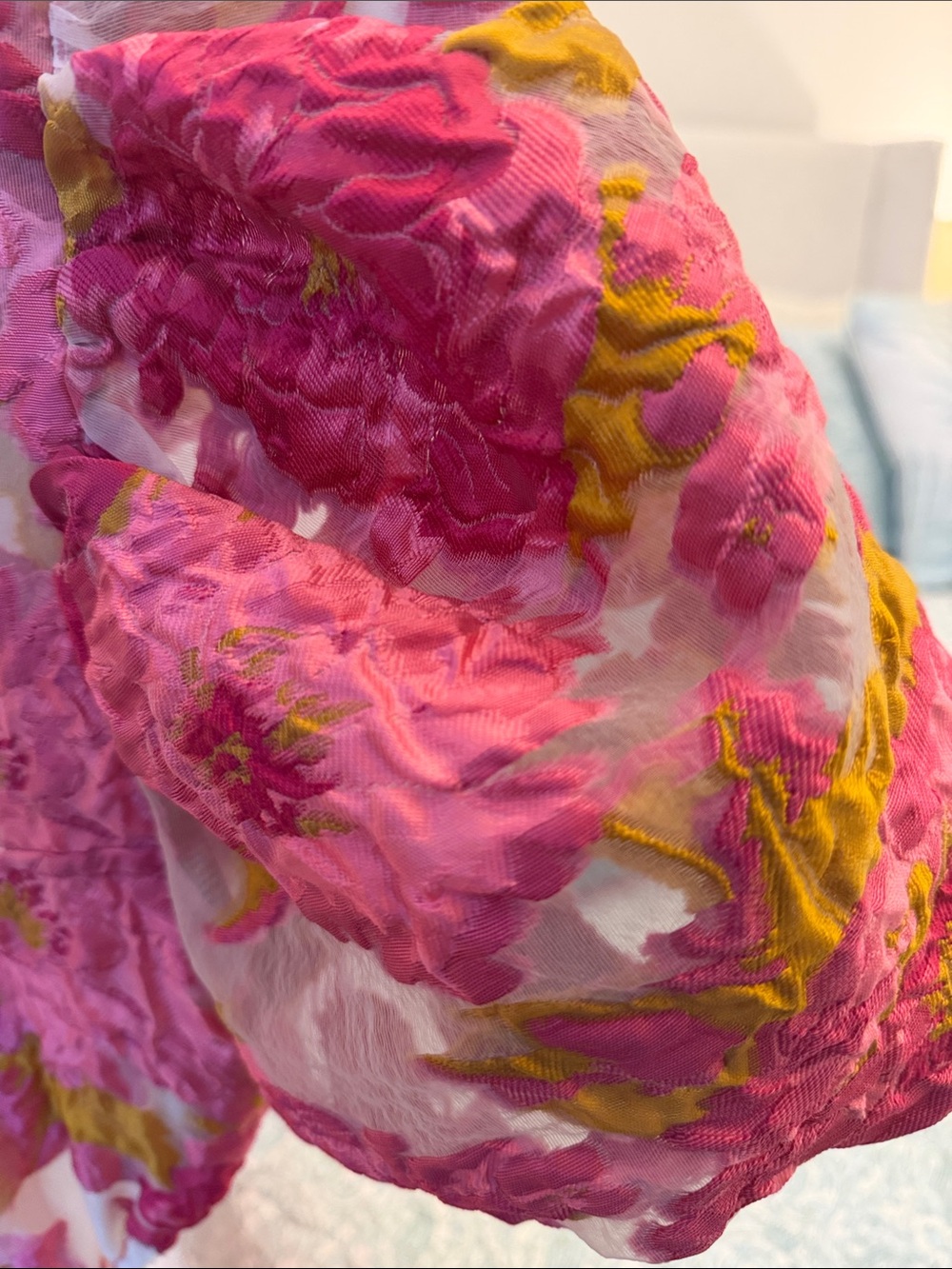 Hello Molly Pink Floral Jacquard Fabric Formal Dress US 6 M Puff Sleeves MINI - Picture 10 of 13